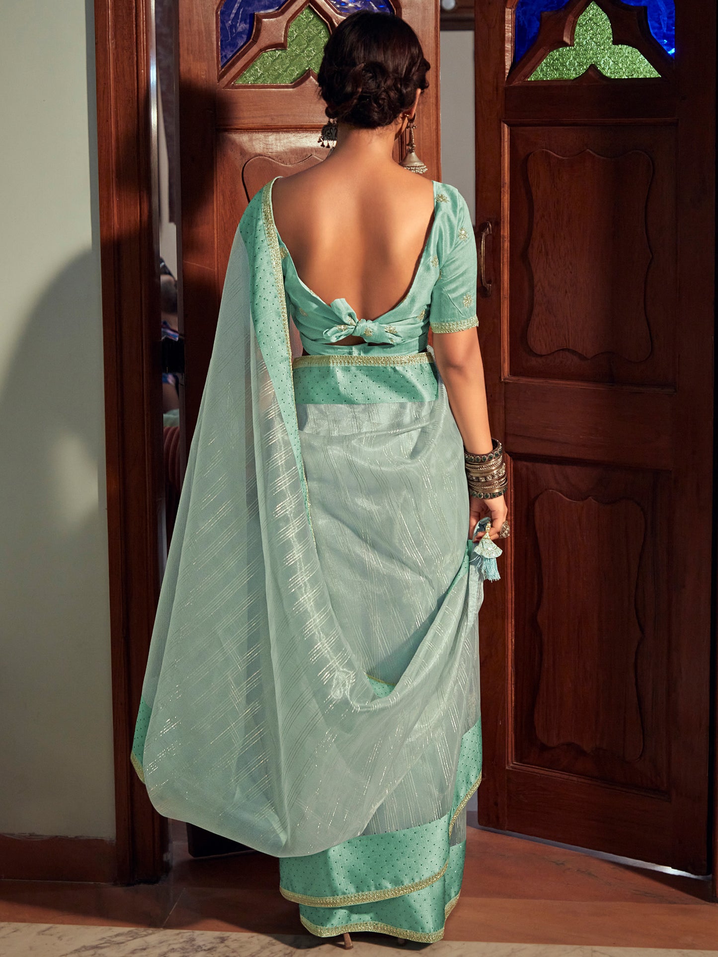 Green Organza Woven Style Saree