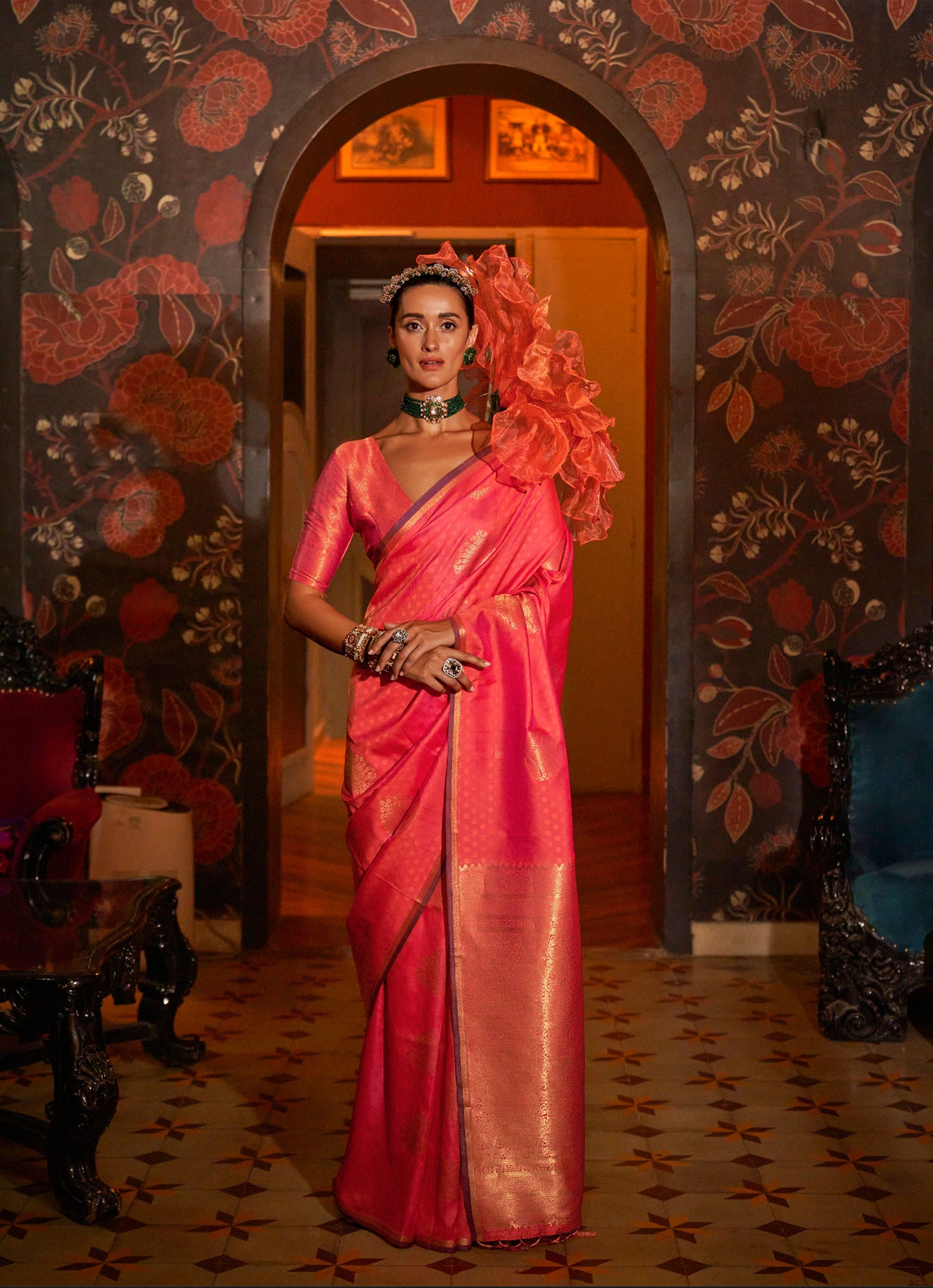 Pink Kaakshi Handwoven Silk Saree