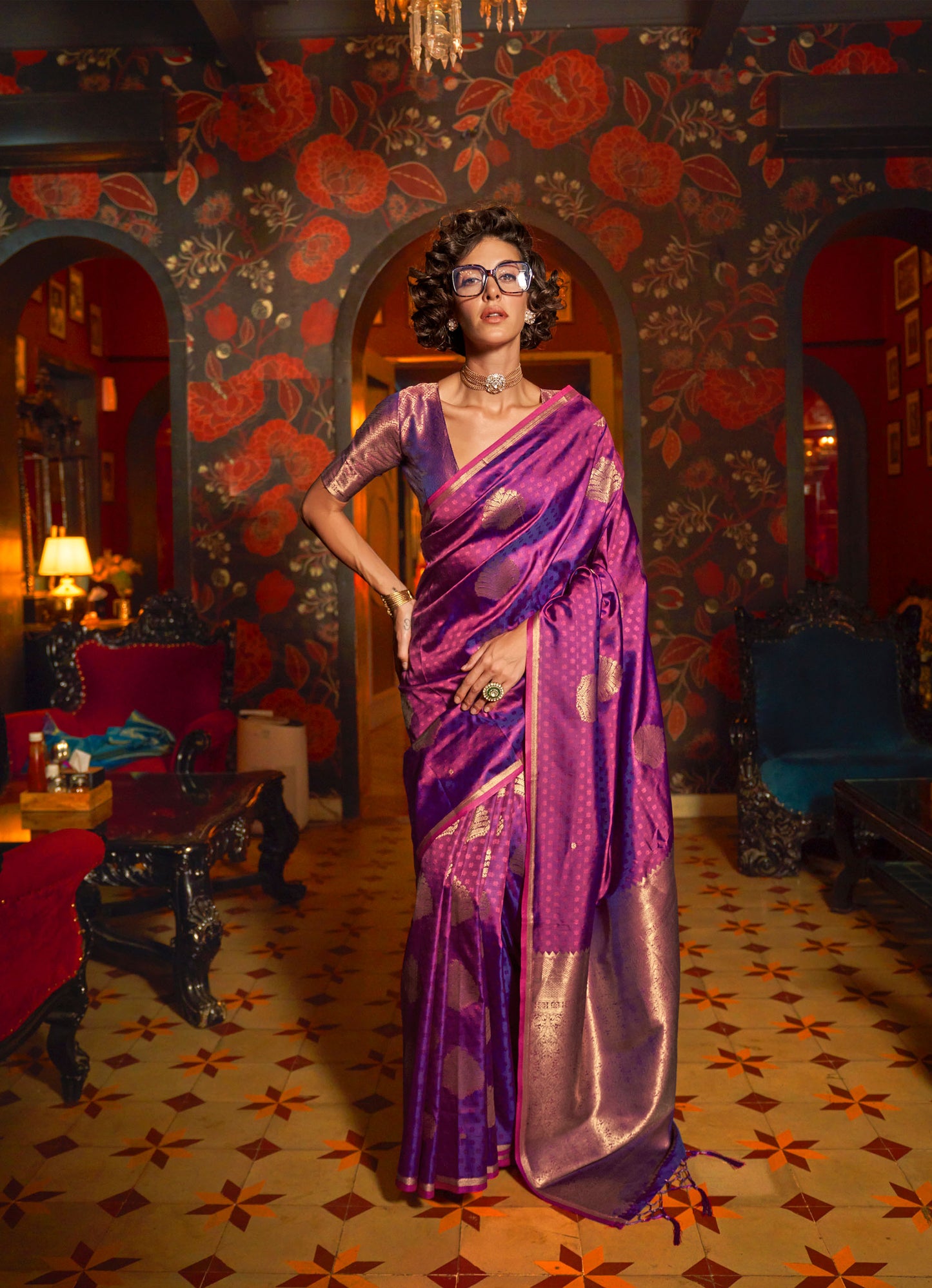 Purple Kaakshi Handwoven Silk Saree