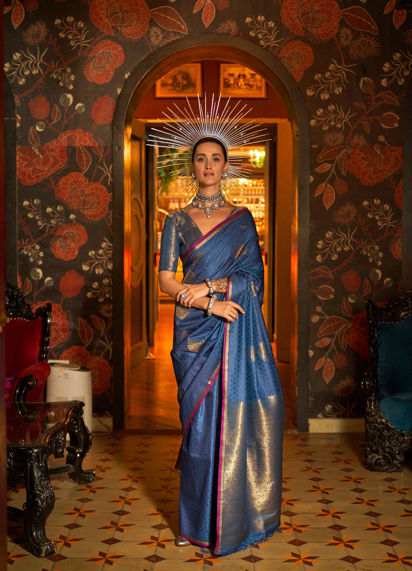 Blue Kaakshi Handwoven Silk Saree