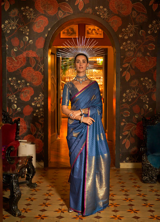 Blue Kaakshi Handwoven Silk Saree