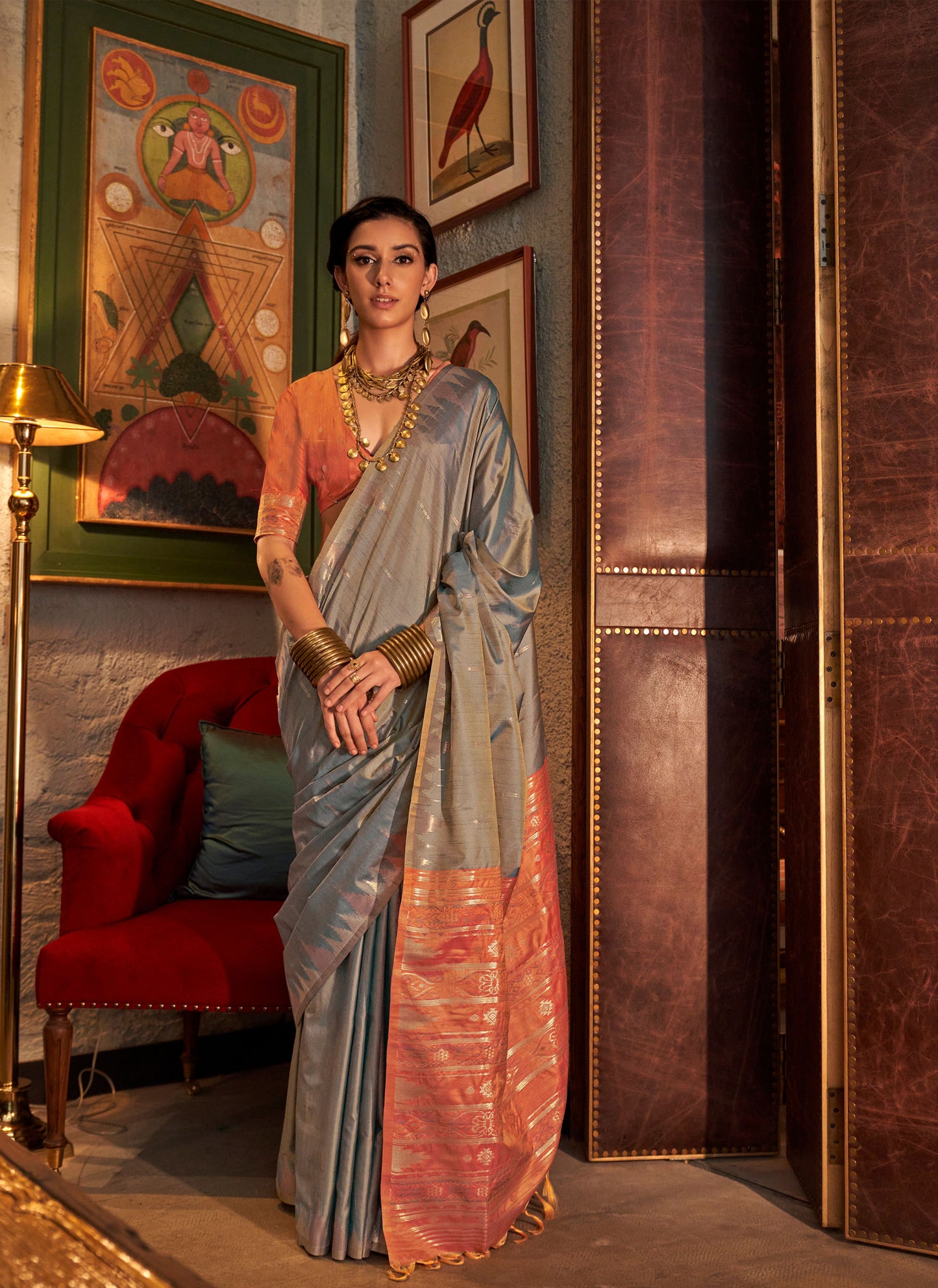 Grey Kontessa Tussar Silk Handloom Saree