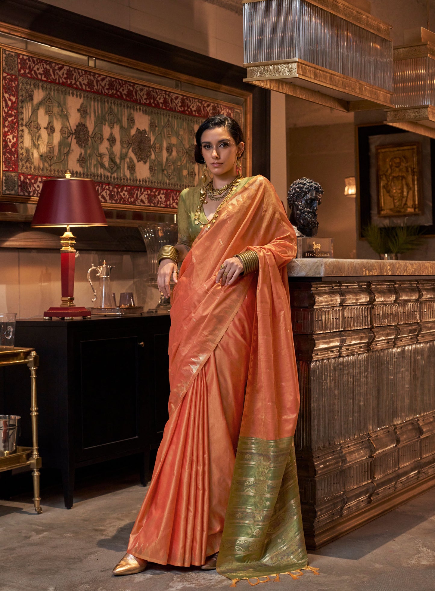 Orange Kontessa Tussar Silk Handloom Saree