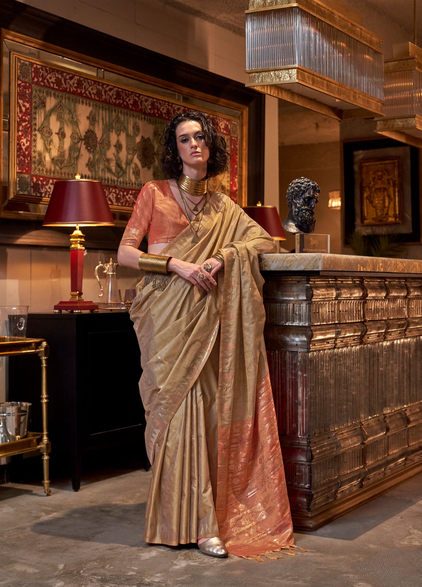 Beige Kontessa Tussar Silk Handloom Saree