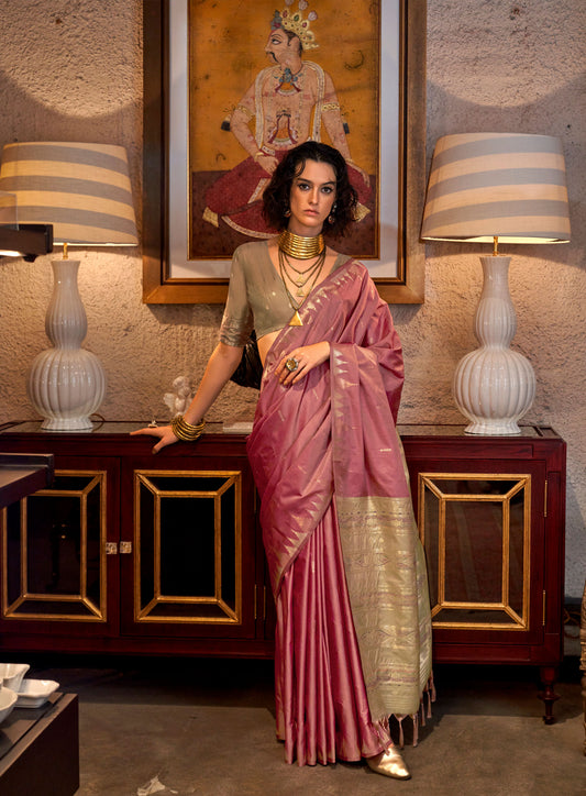 Pink Kontessa Tussar Silk Handloom Saree