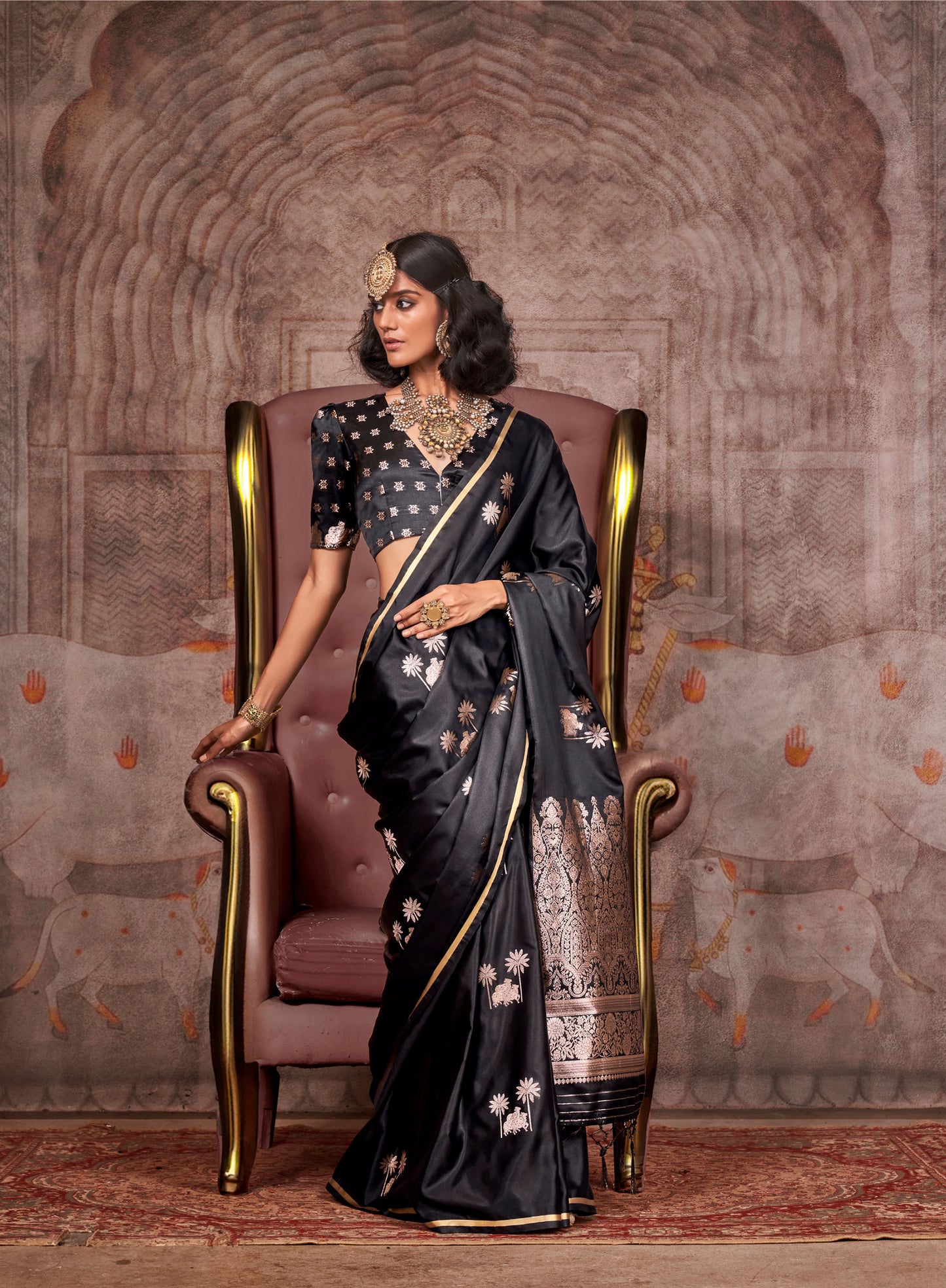 Black Kanthkala pichwai Pure satin Handloom saree