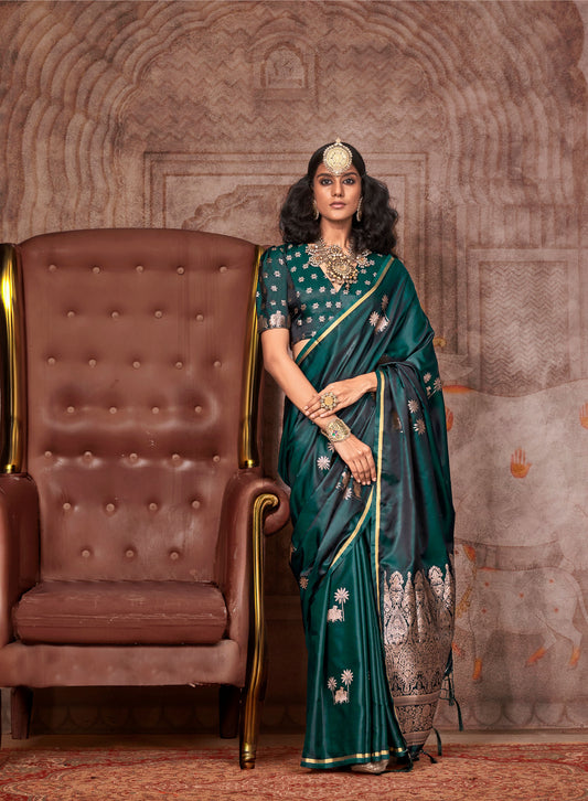 Green Kanthkala pichwai Pure satin Handloom saree