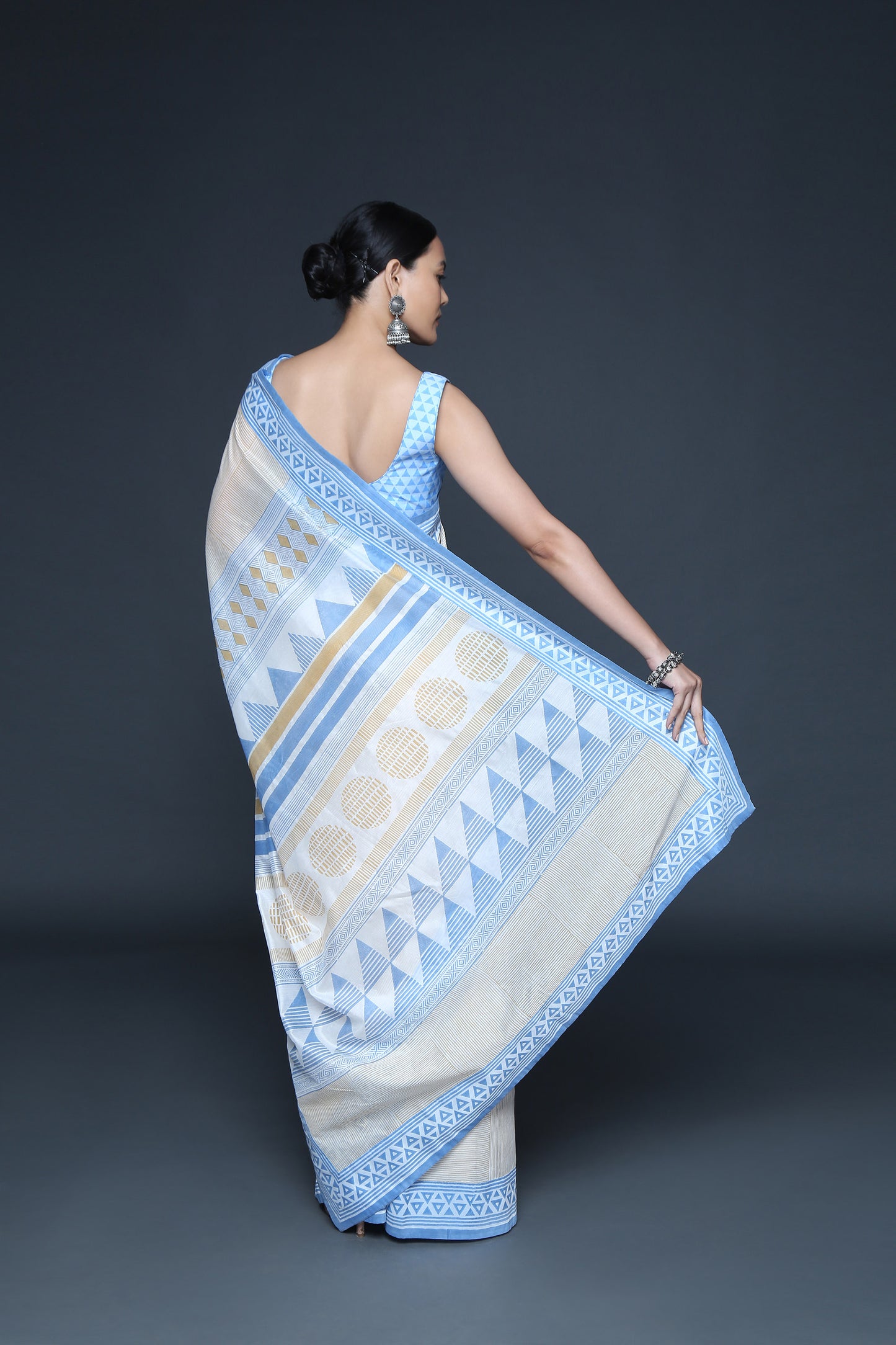 Geometric Block Print Saree Set