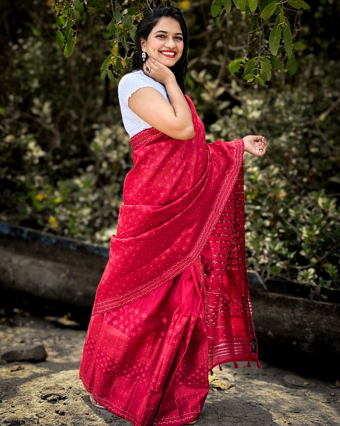 Red cotton mekhela chador