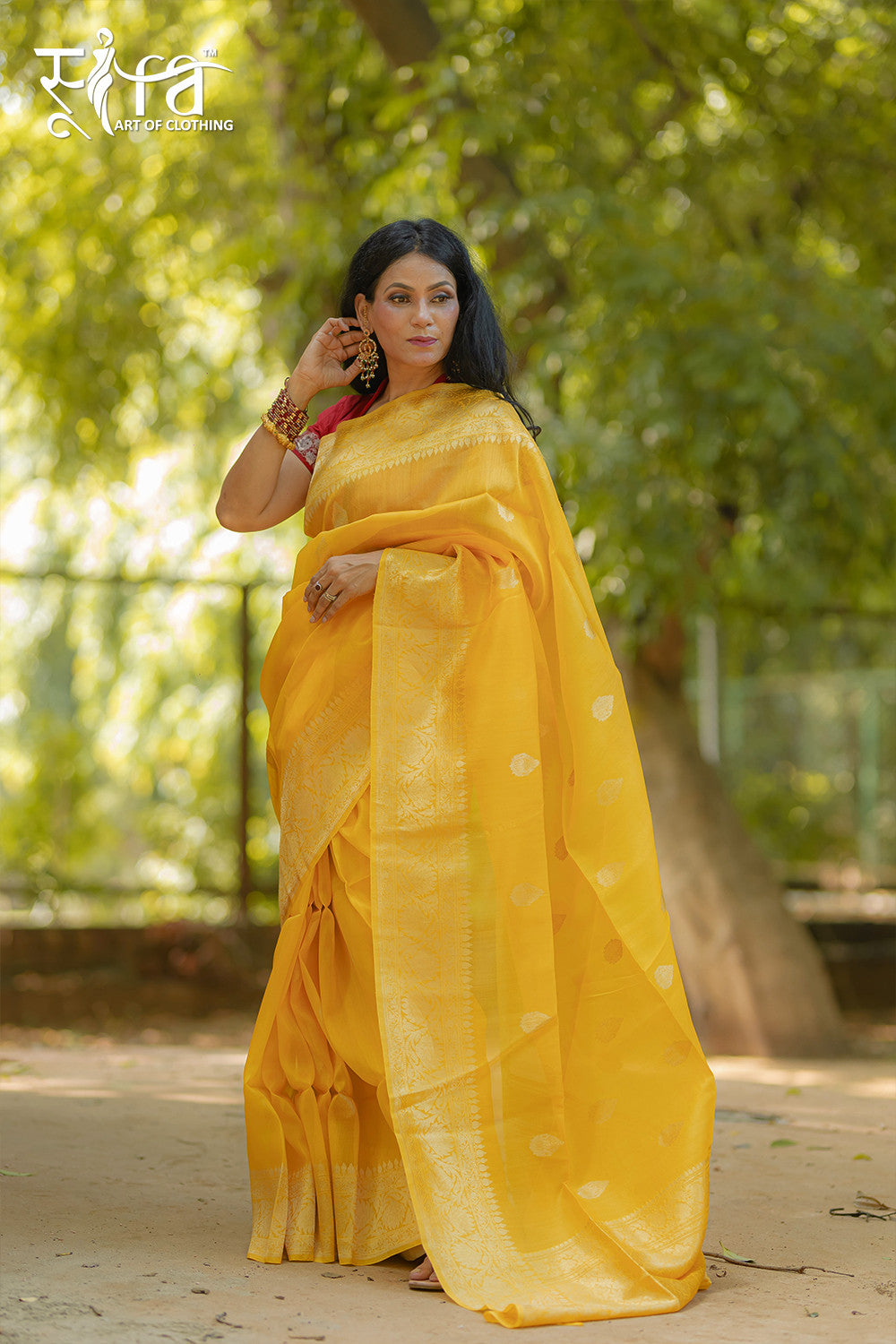 Handloom Sunshine Yellow Organza Banarasi Saree