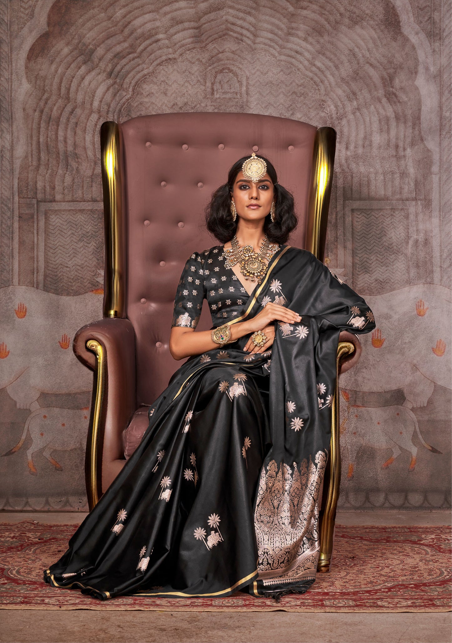 Black Kanthkala pichwai Pure satin Handloom saree