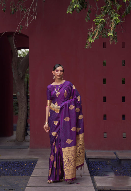 Purple Khushrat Pure Satin Weaving Saree