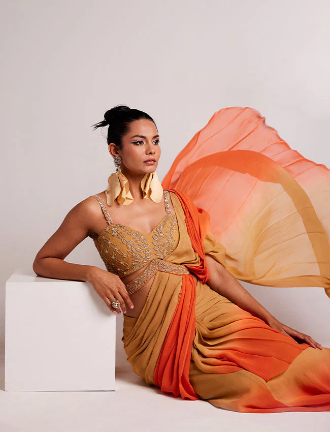 Sunset serenade ombre drape saree