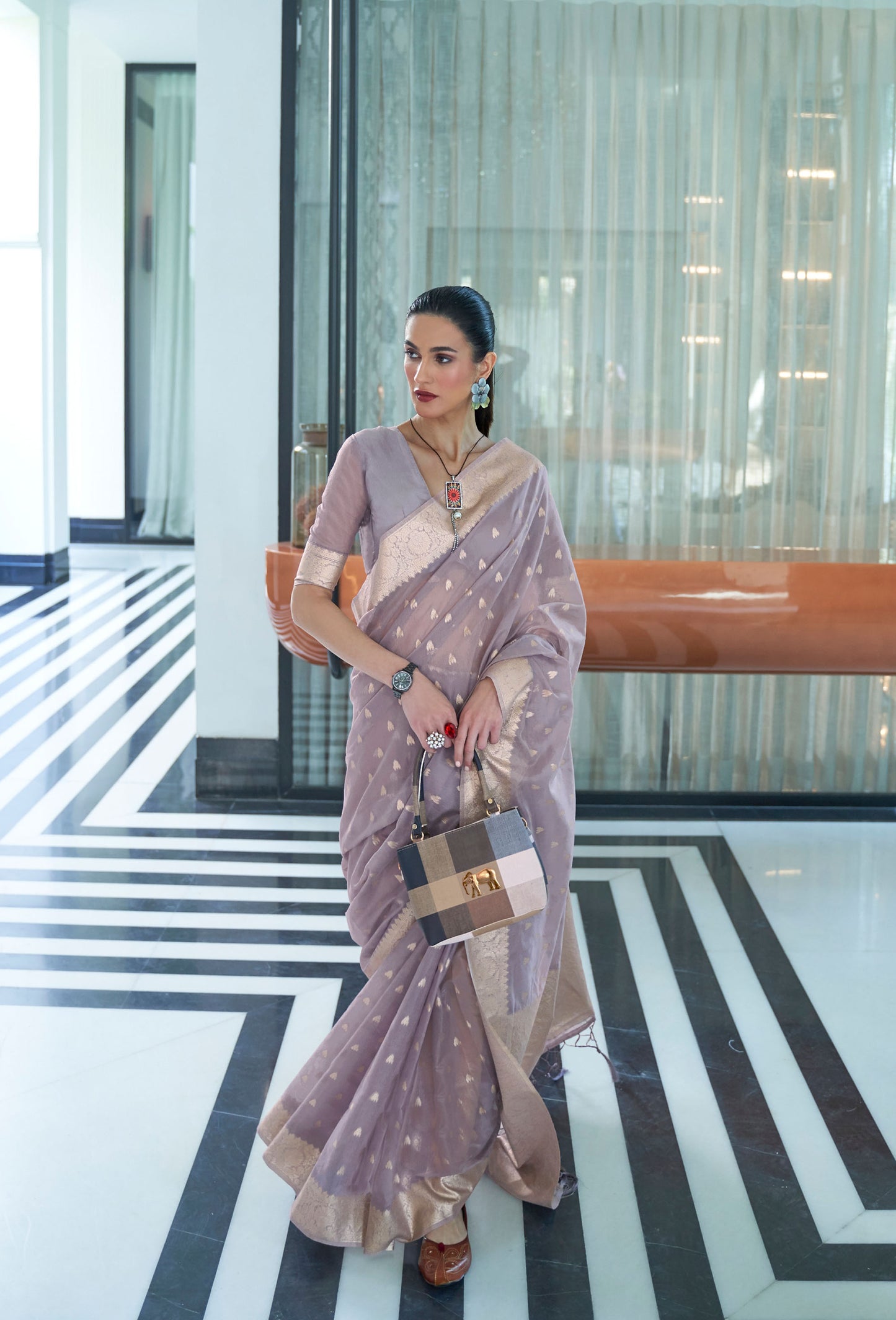 Lavender Korah Modal Mukaish Handloom Saree