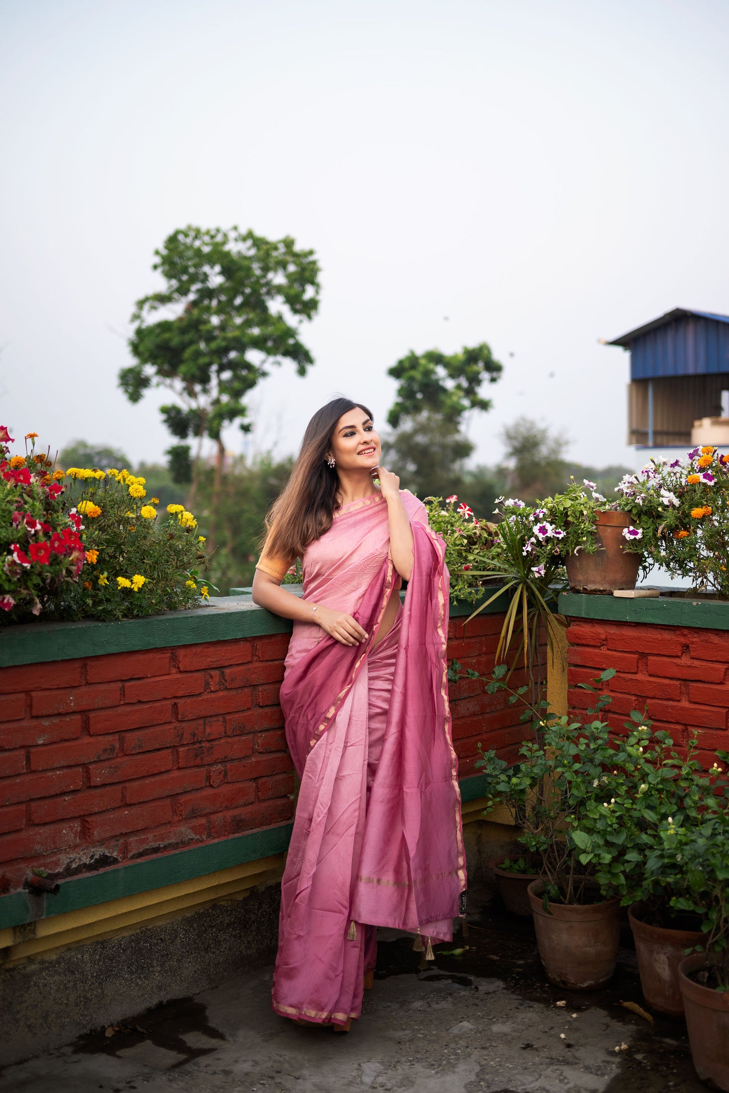 Purple ombre chanderi silk saree