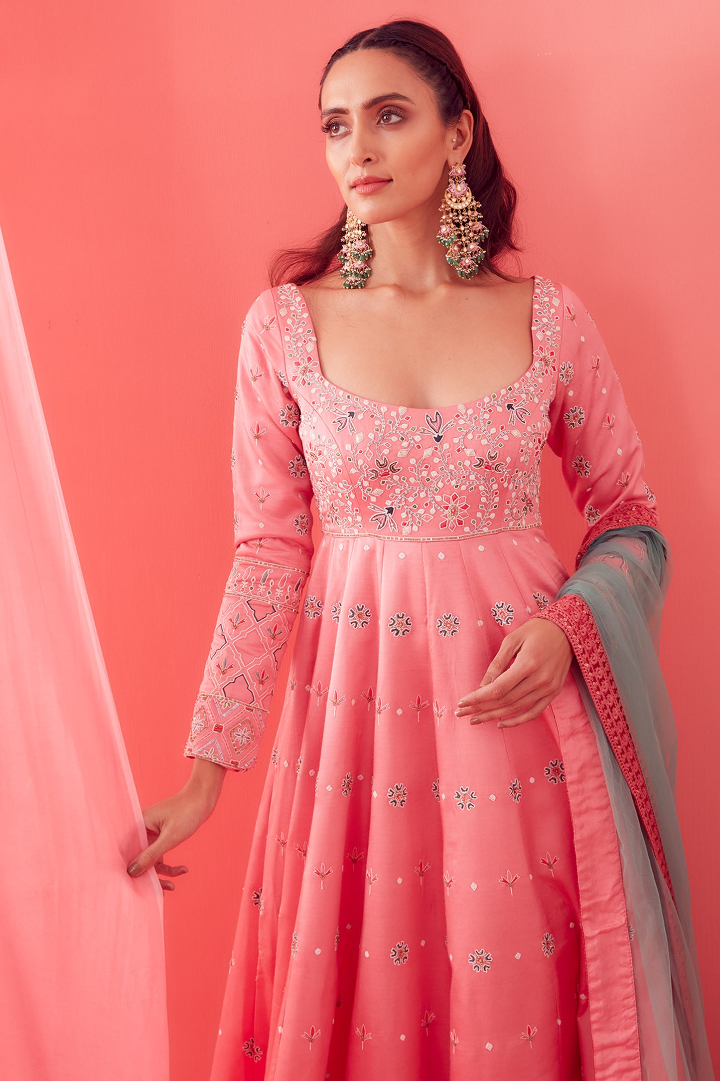 Soft Pink Dori embroidery Anarkali set - Aarambh