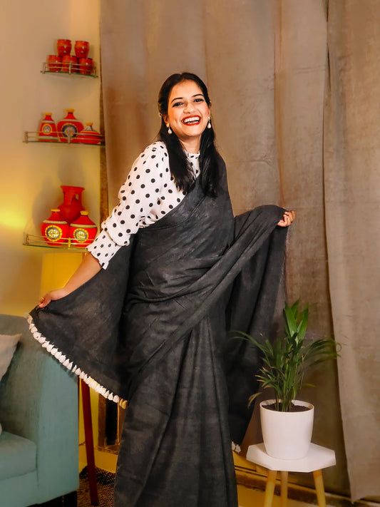 Badal Black handloom Cotton saree