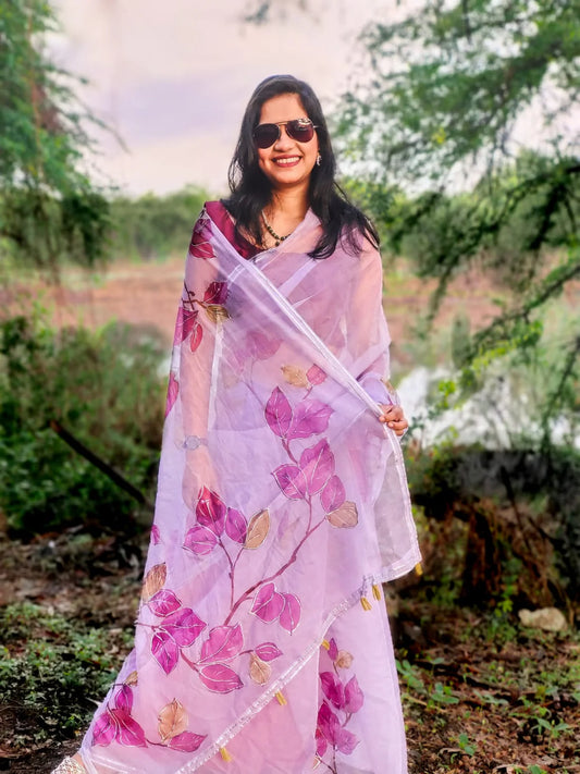 Photo booth Purple Organza Handloom saree