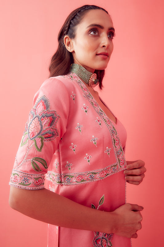 Soft Pink Dori Embroidered Jacket Set - Aarambh