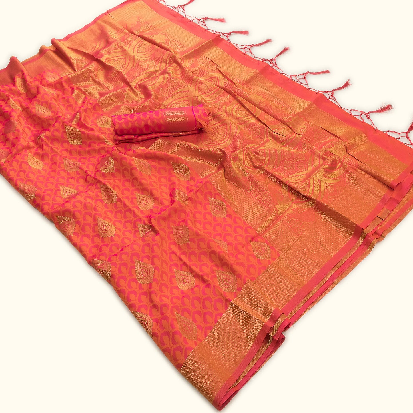 Vibrant Orange Banarasi Zari Saree