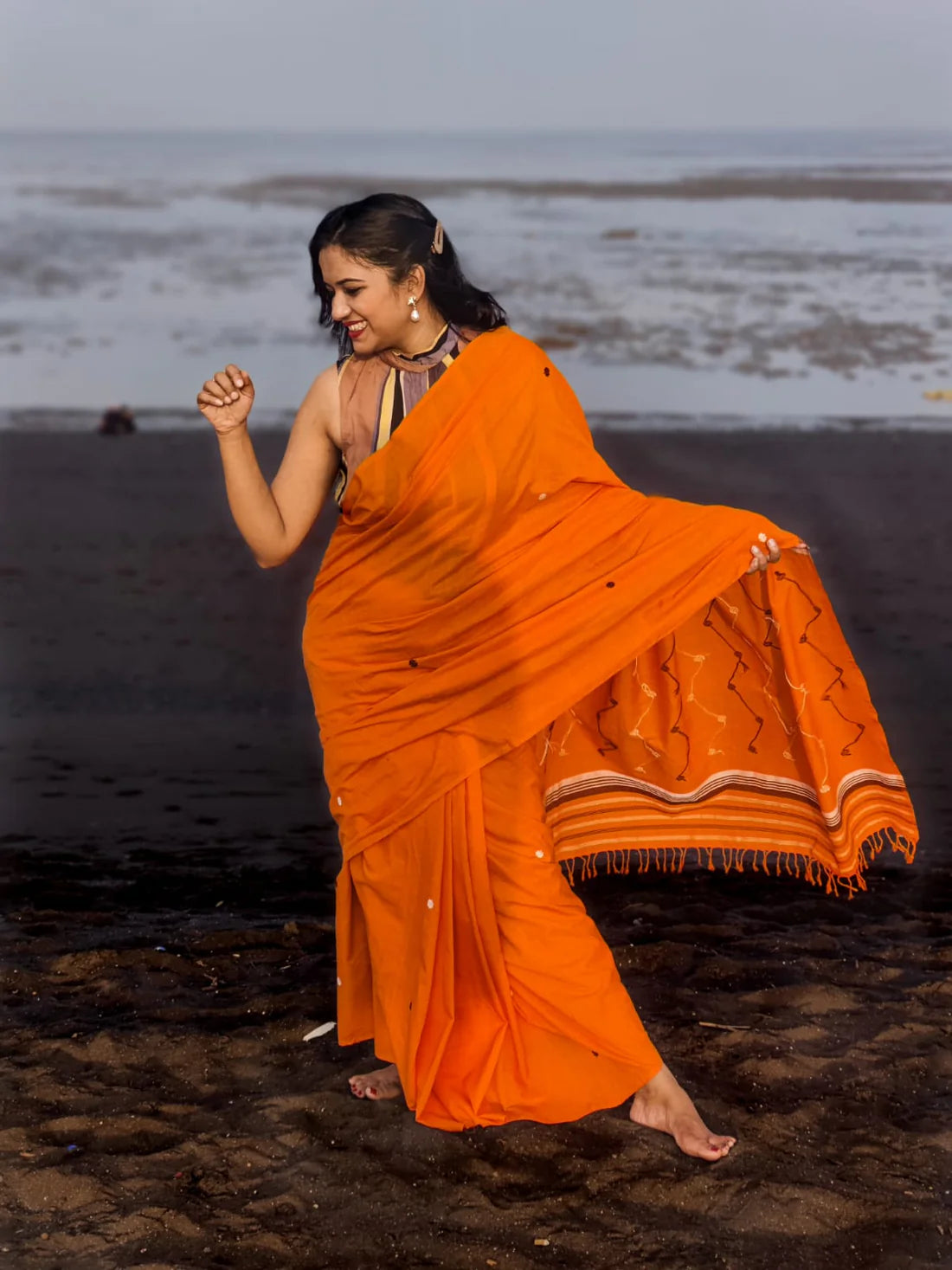 Vamika Orange Cotton Handloom saree