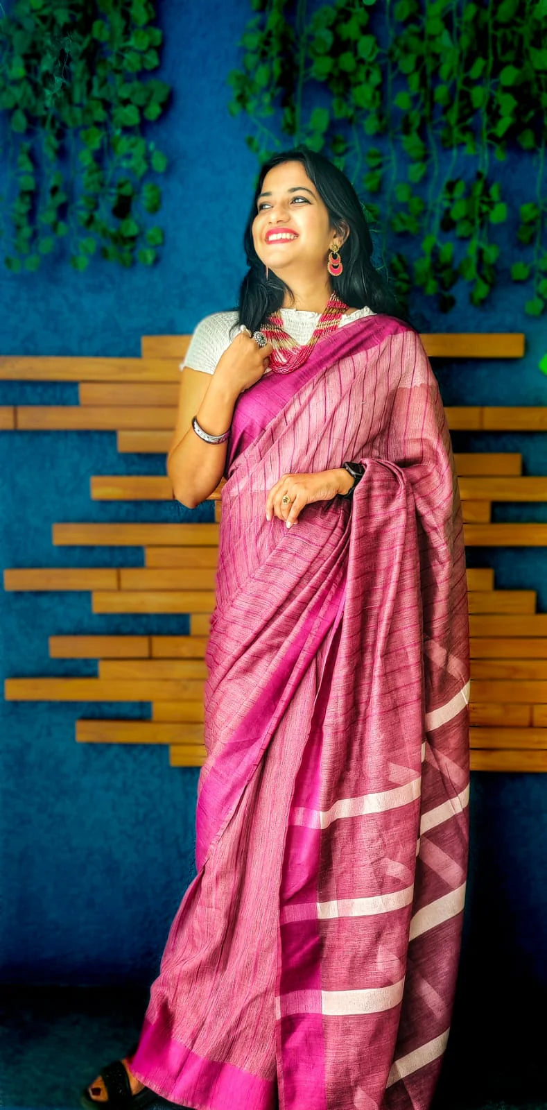 Glory Days Pink Viscose Silk Handloom saree