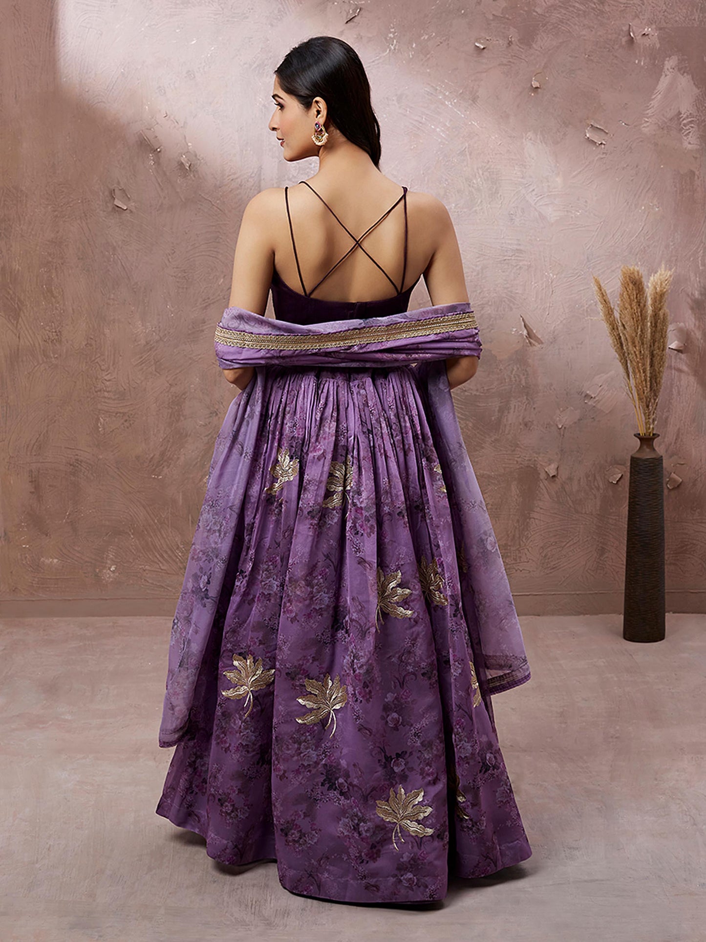 Lavender Organza Floral Printed Lehenga choli & Dupatta