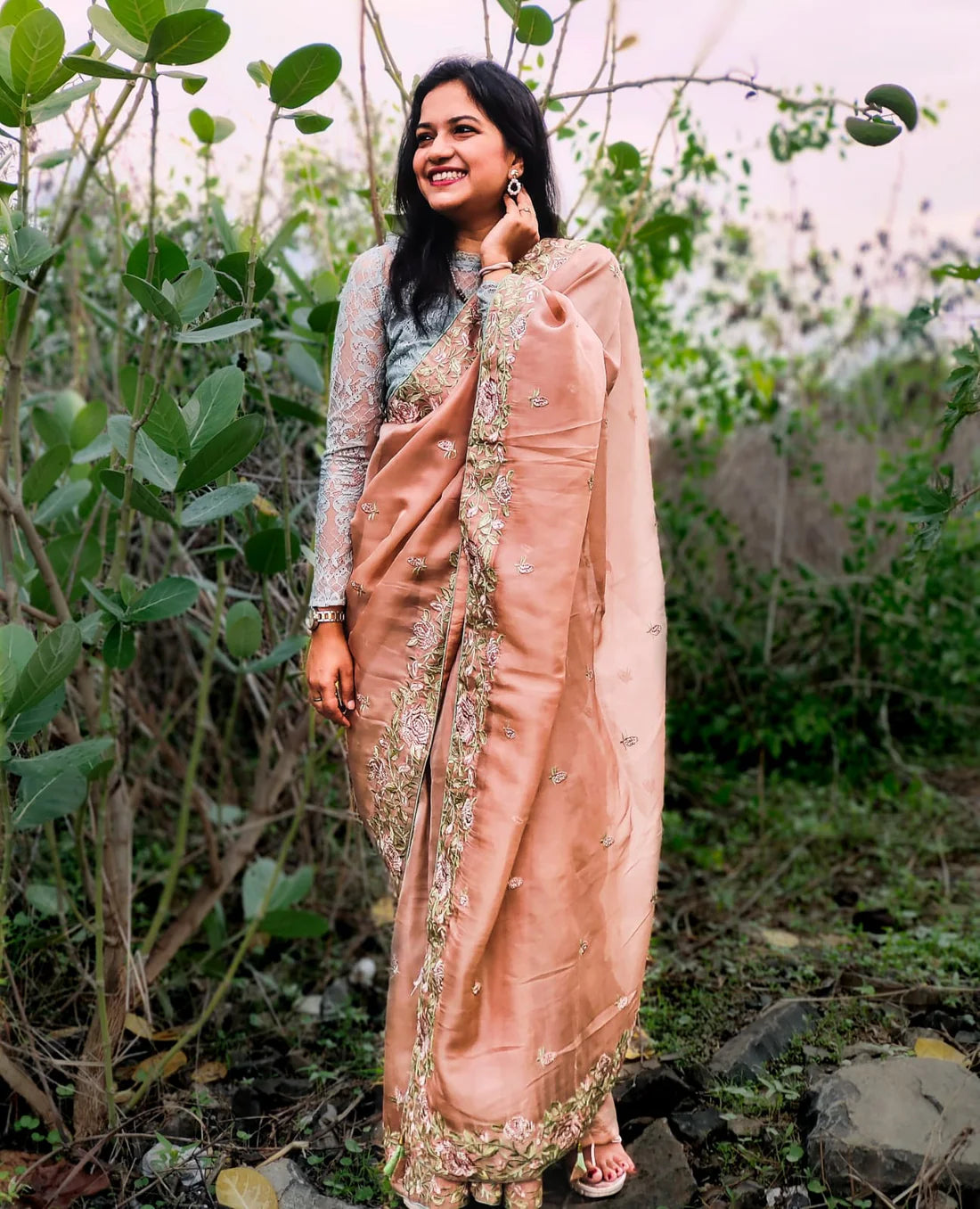 Superstar Peach Organza Handloom saree