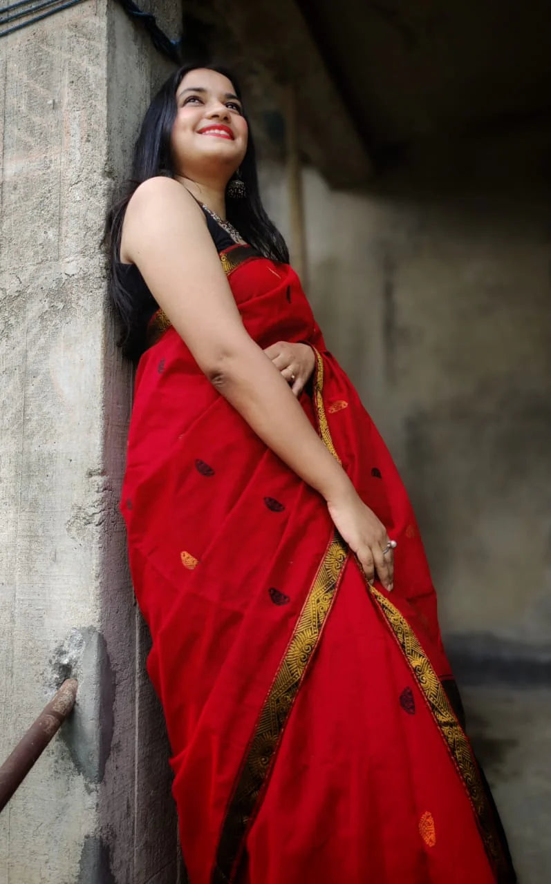 Mayuri Red Cotton Handloom saree