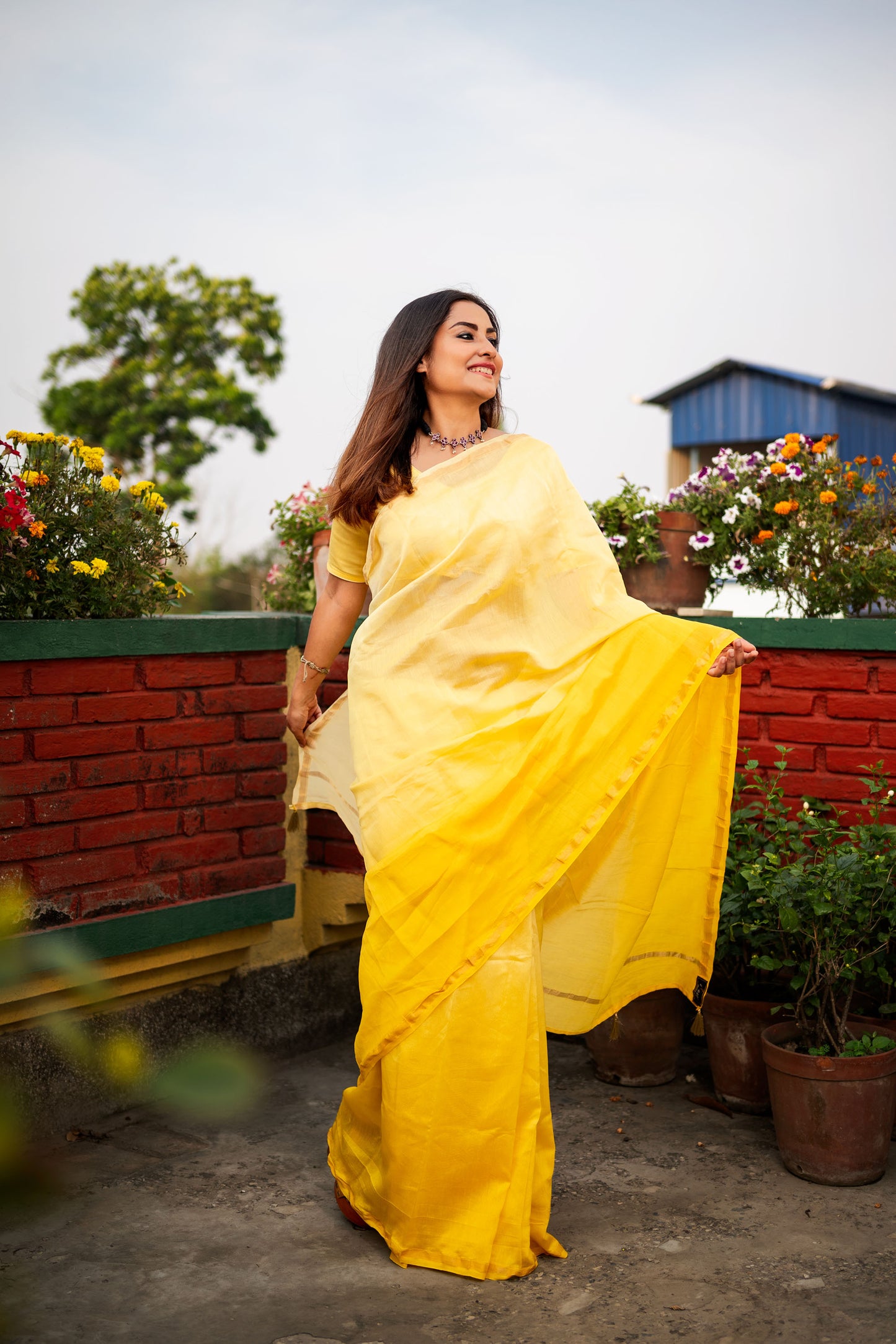 Yellow ombre chanderi silk saree