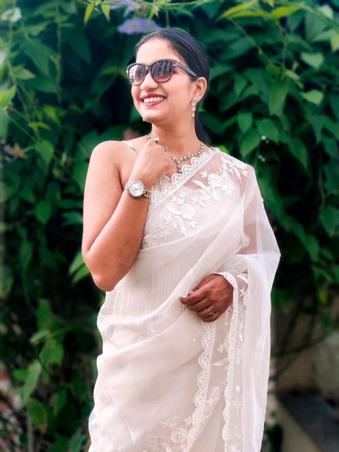 Ootd White Organza Handloom saree