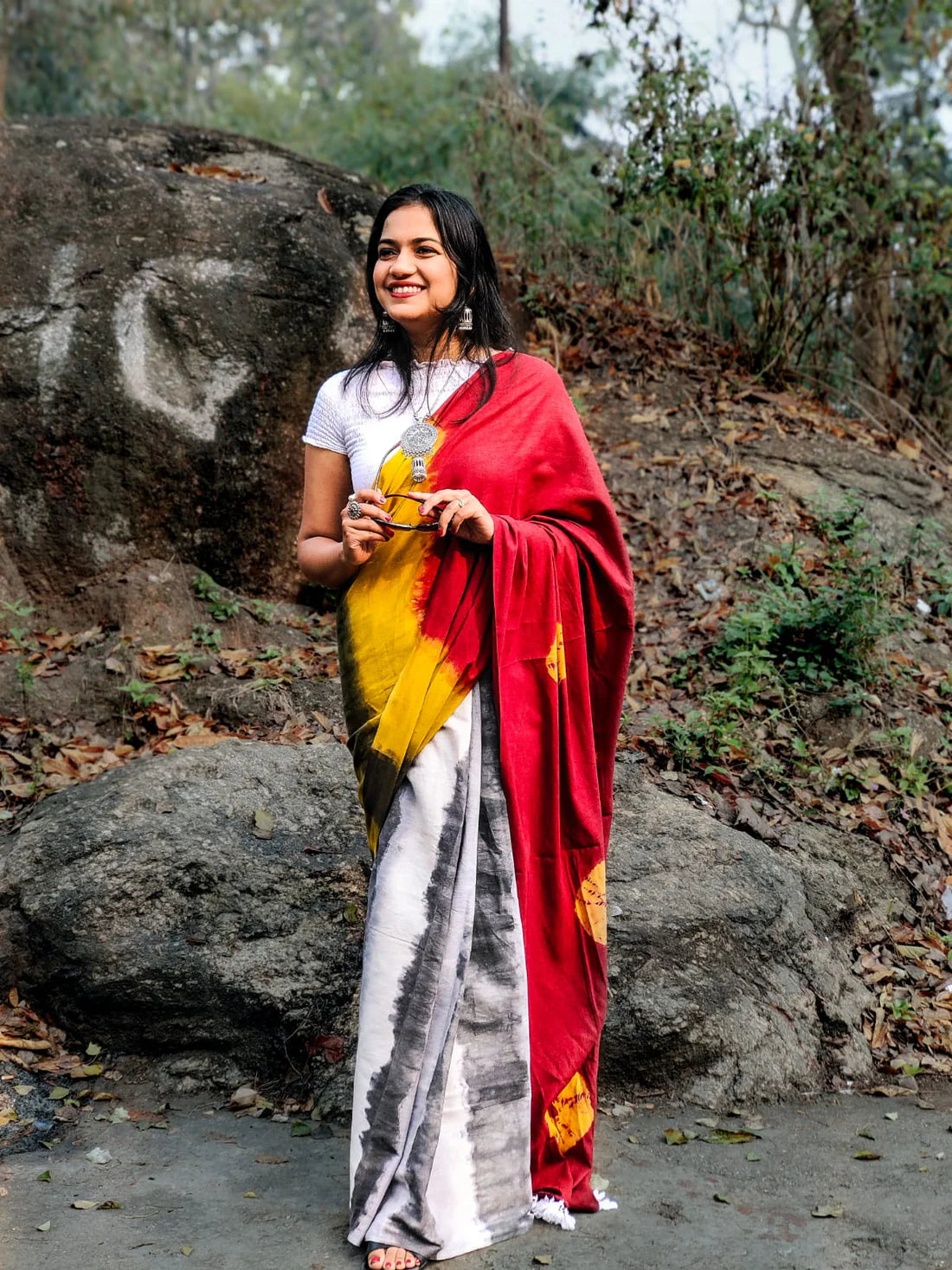 Monsoon Tunes Red Cotton Handloom saree