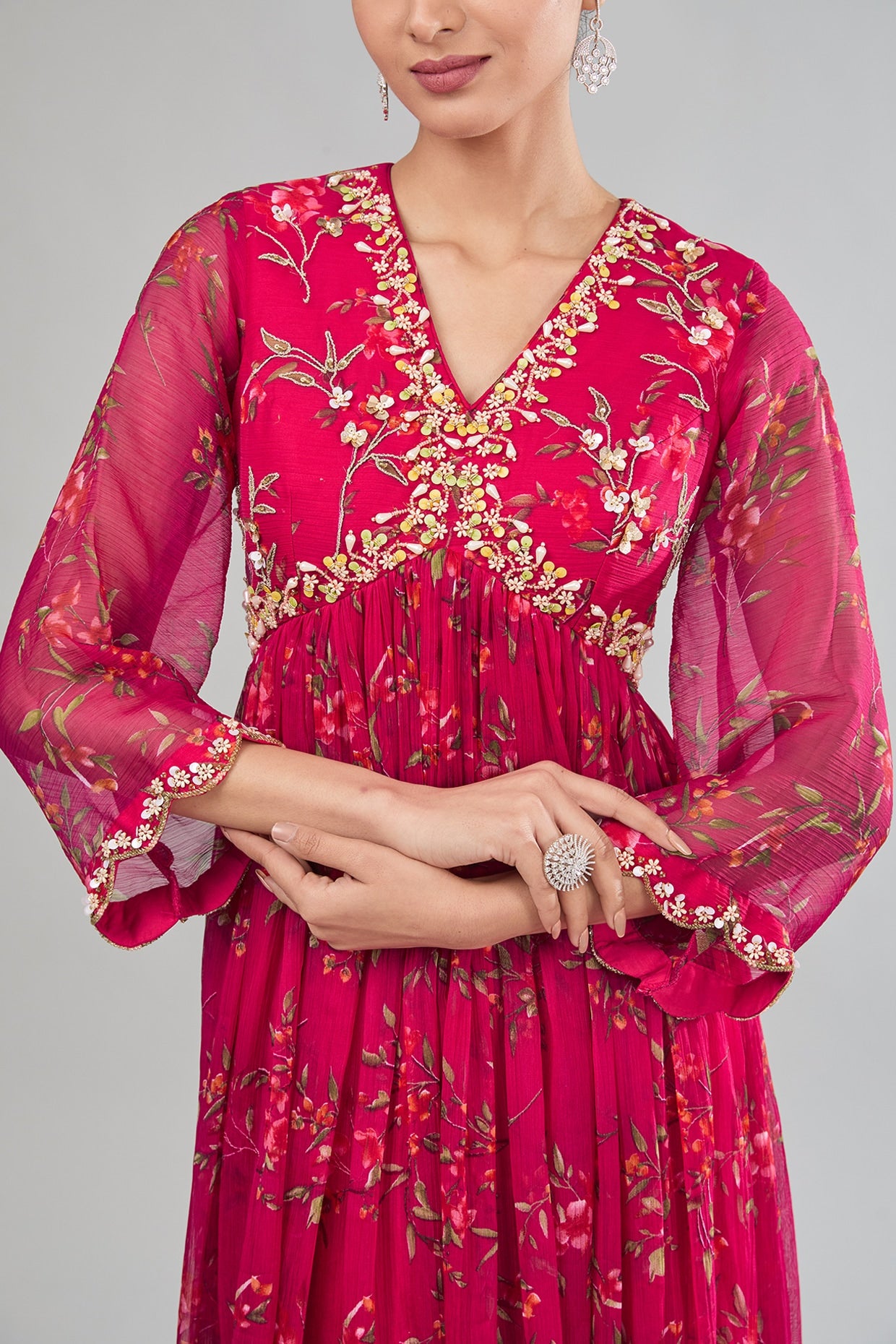 Printed Pink Zari Sahiba Anarkali