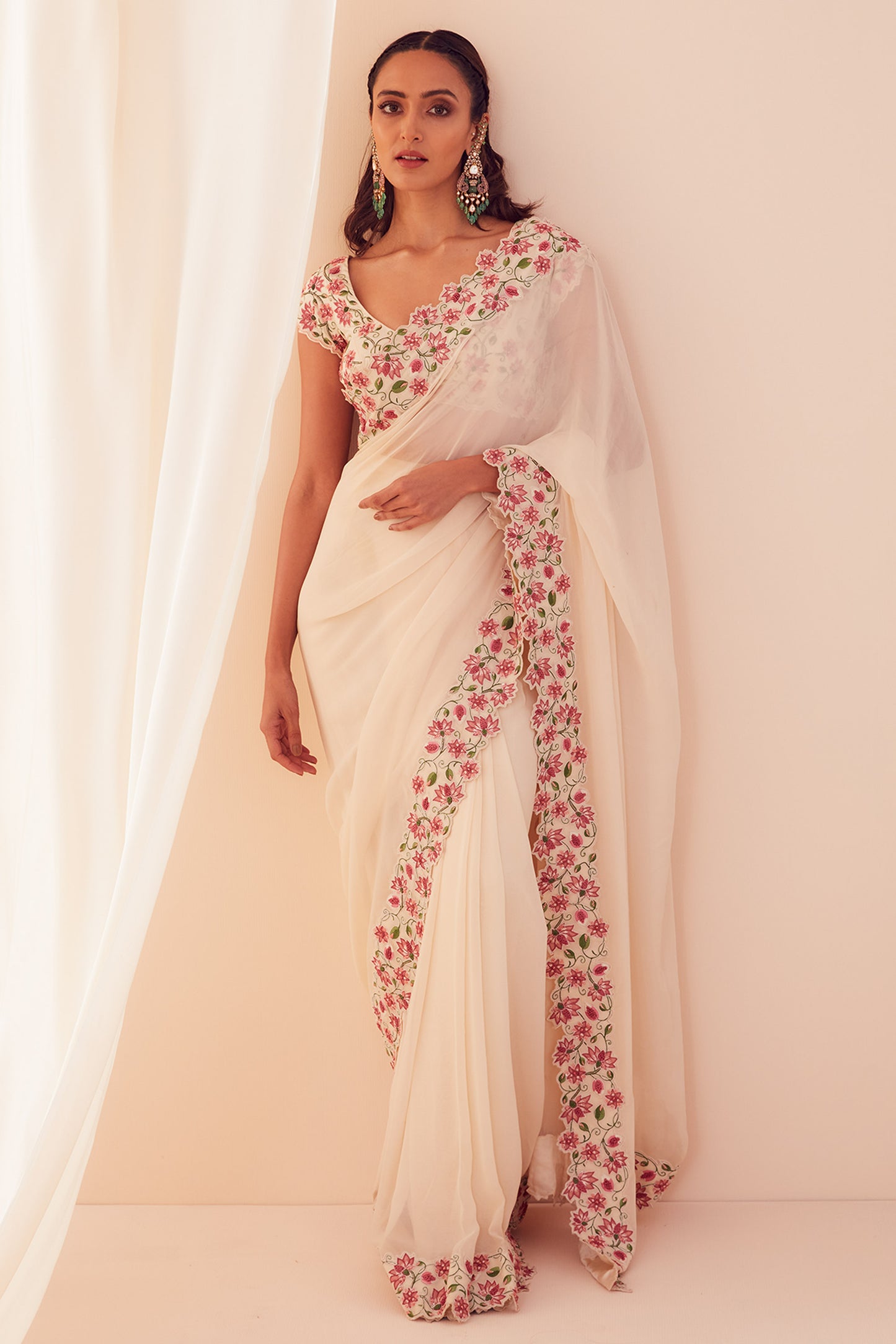 Ivory Lotus Garden Pre Draped Saree - Aarambh