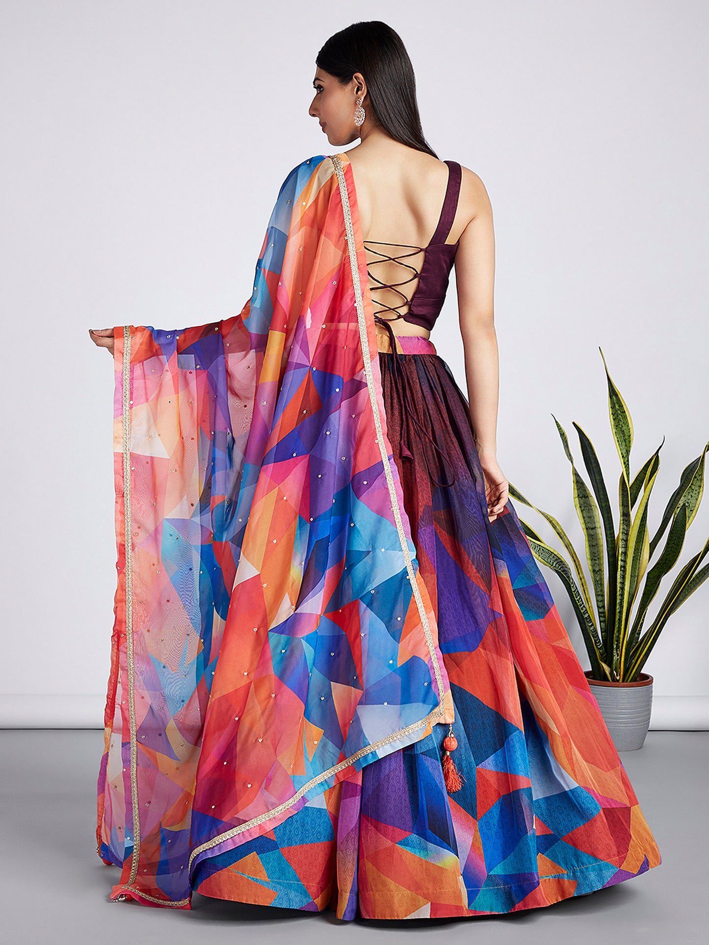 Multi colour Organza Abstrack design digital print Lehenga