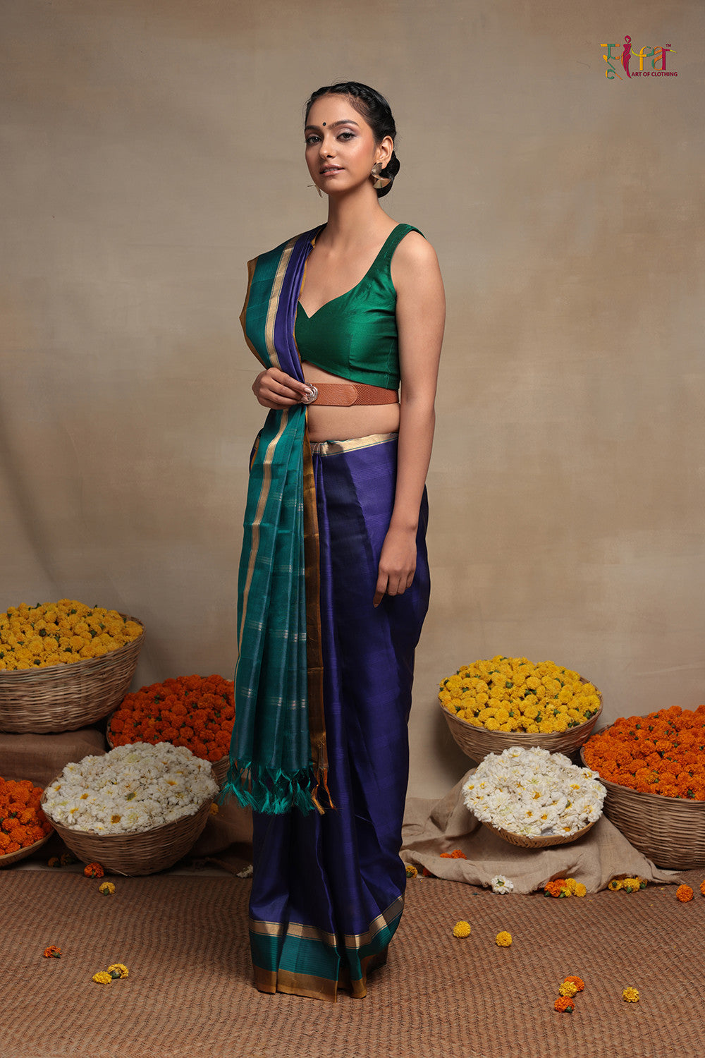 Navy Blue Pure Silk Handloom Kanchi Contemporary Saree