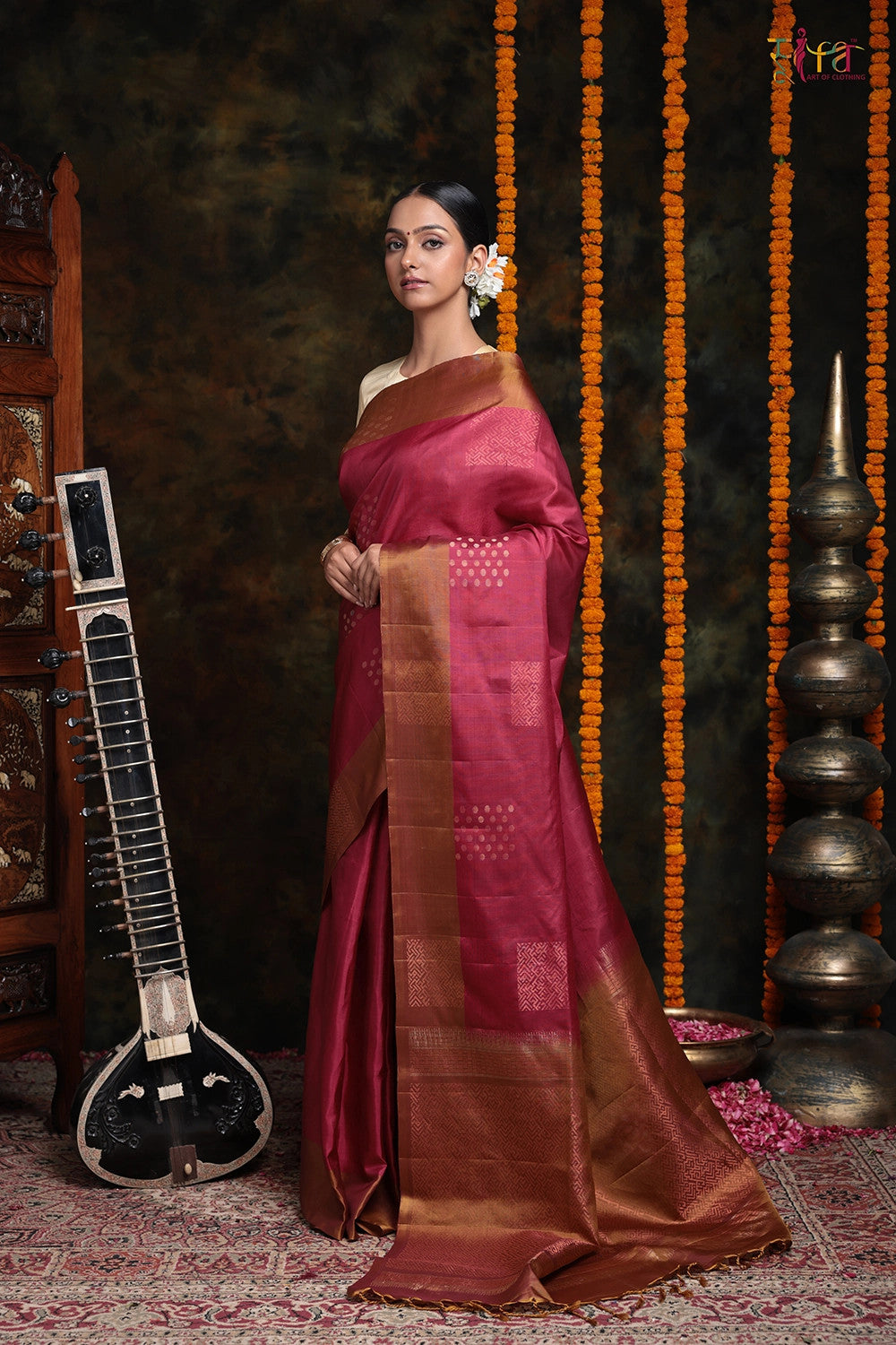 Rosewood Pink Handloom Pure Silk Saree