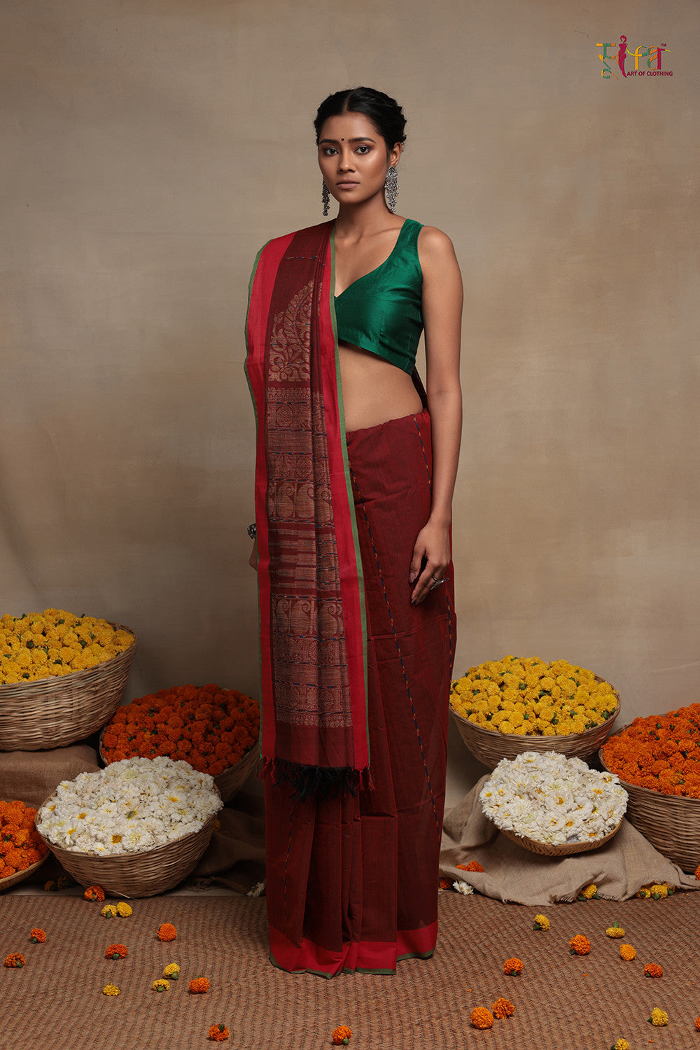 Traditional Maroon Handloom Cotton Kanchi Saree