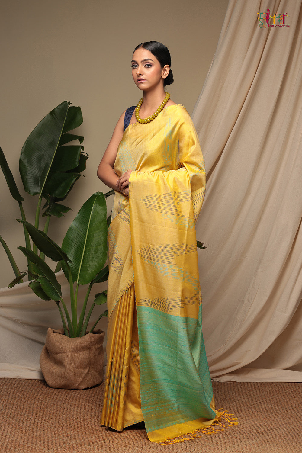 Handloom Sunshine Yellow Pure Silk Kanchi Contemporary Saree