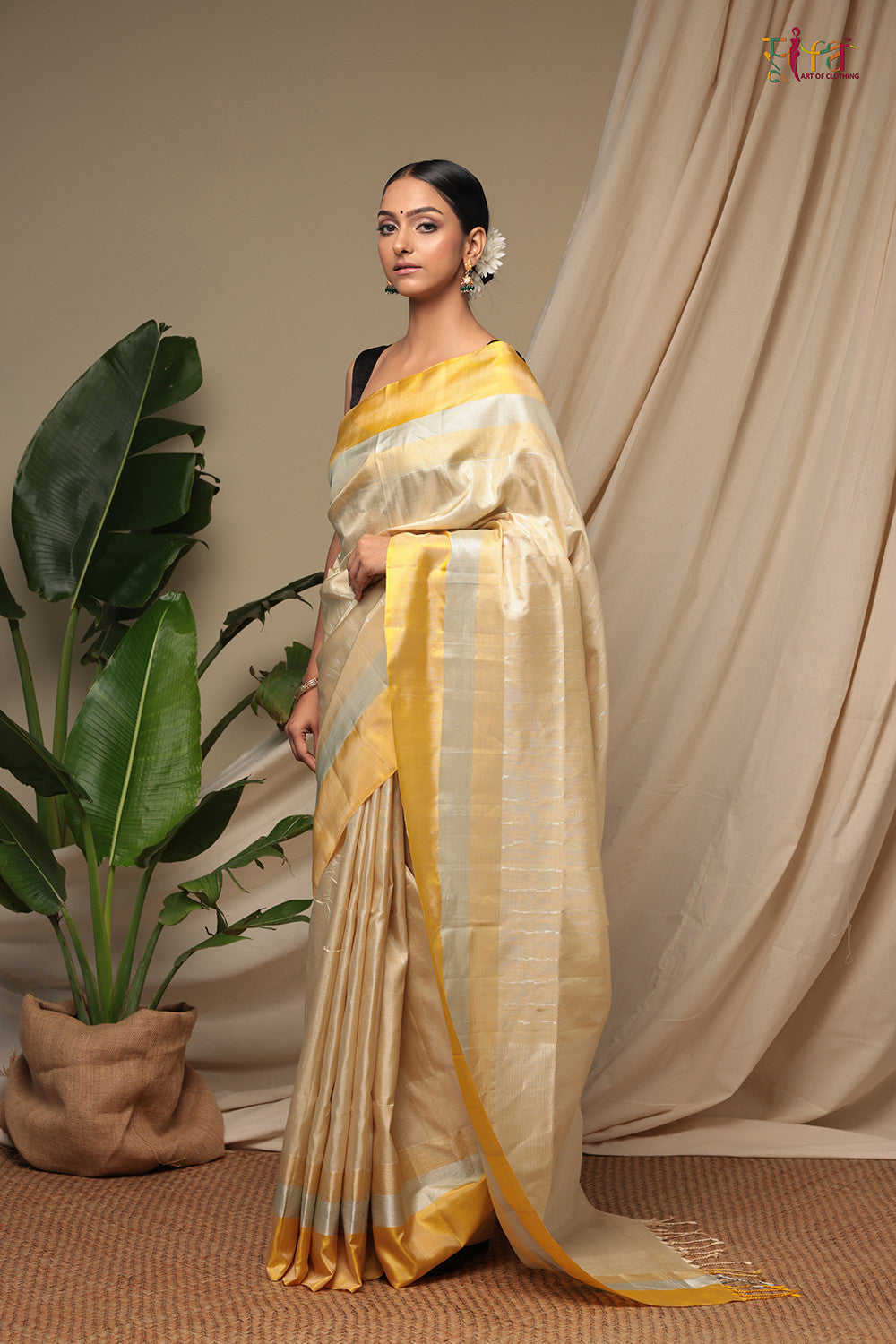 Handloom Daffodil Yellow Pure Silk Kanchi Saree