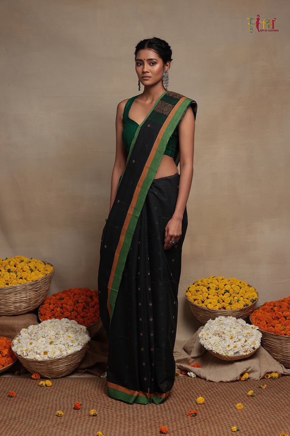 Black Handloom Kanchi Cotton Saree