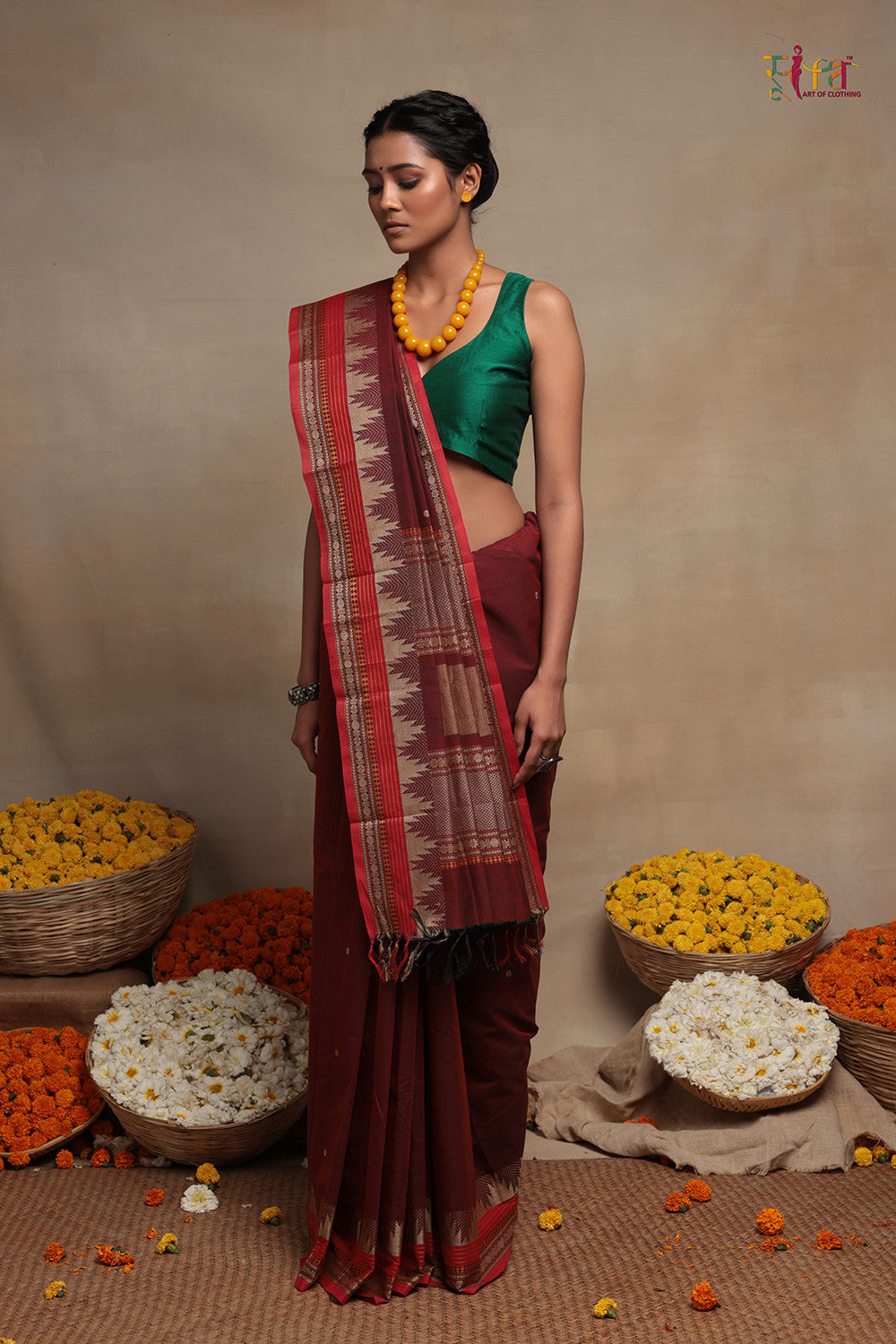 Maroon Handloom Pure Cotton Kanchi Saree