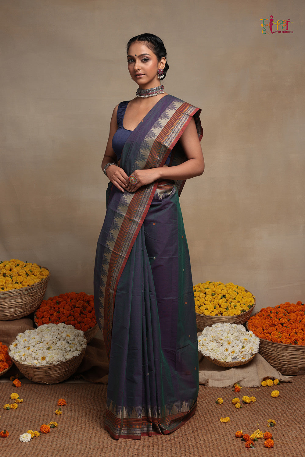 Handloom Celestial Blue Kanchi Contemporary Pure Cotton Saree