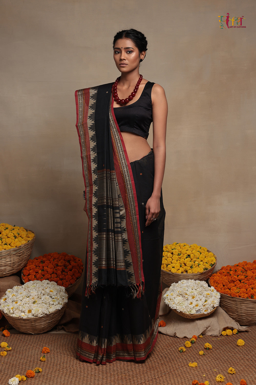 Handloom Black Kanchi Contemporary Pure Cotton Saree