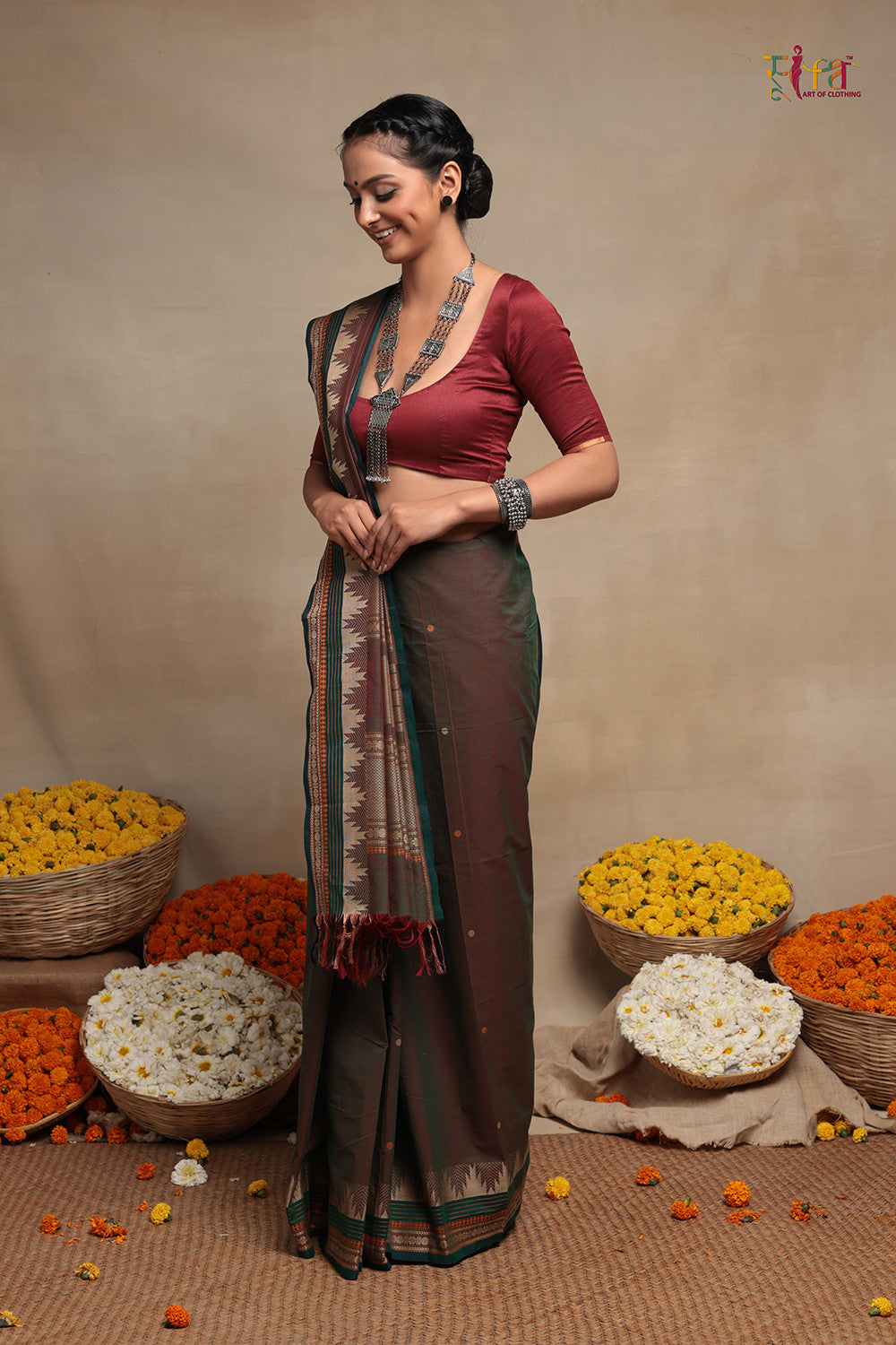 Maroon Handloom Pure Cotton Kanchi Saree