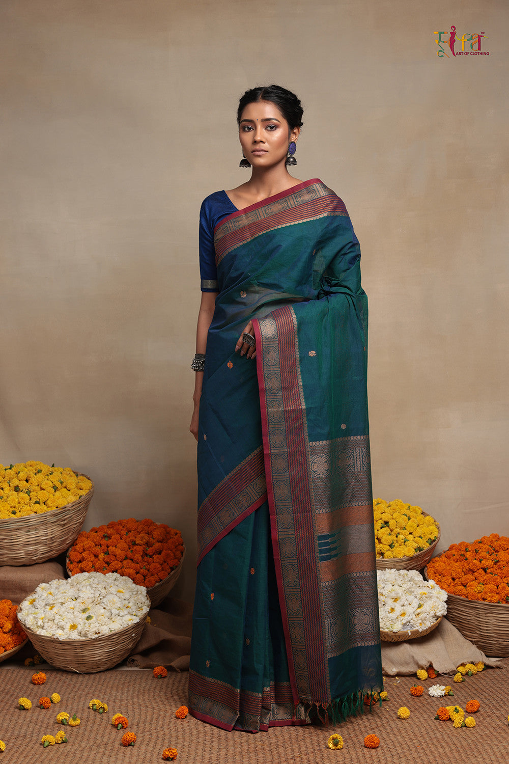 Handloom Green Pure Cotton Kanchi Saree