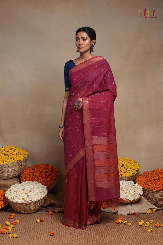 Handloom Magenta Pure Cotton Kanchi Cotton saree