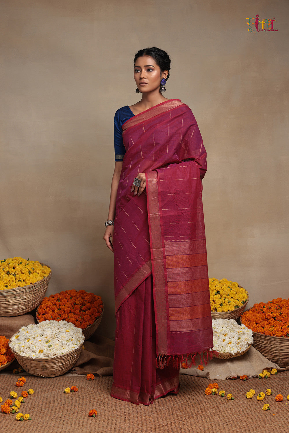 Handloom Magenta Pure Cotton Kanchi Cotton Saree