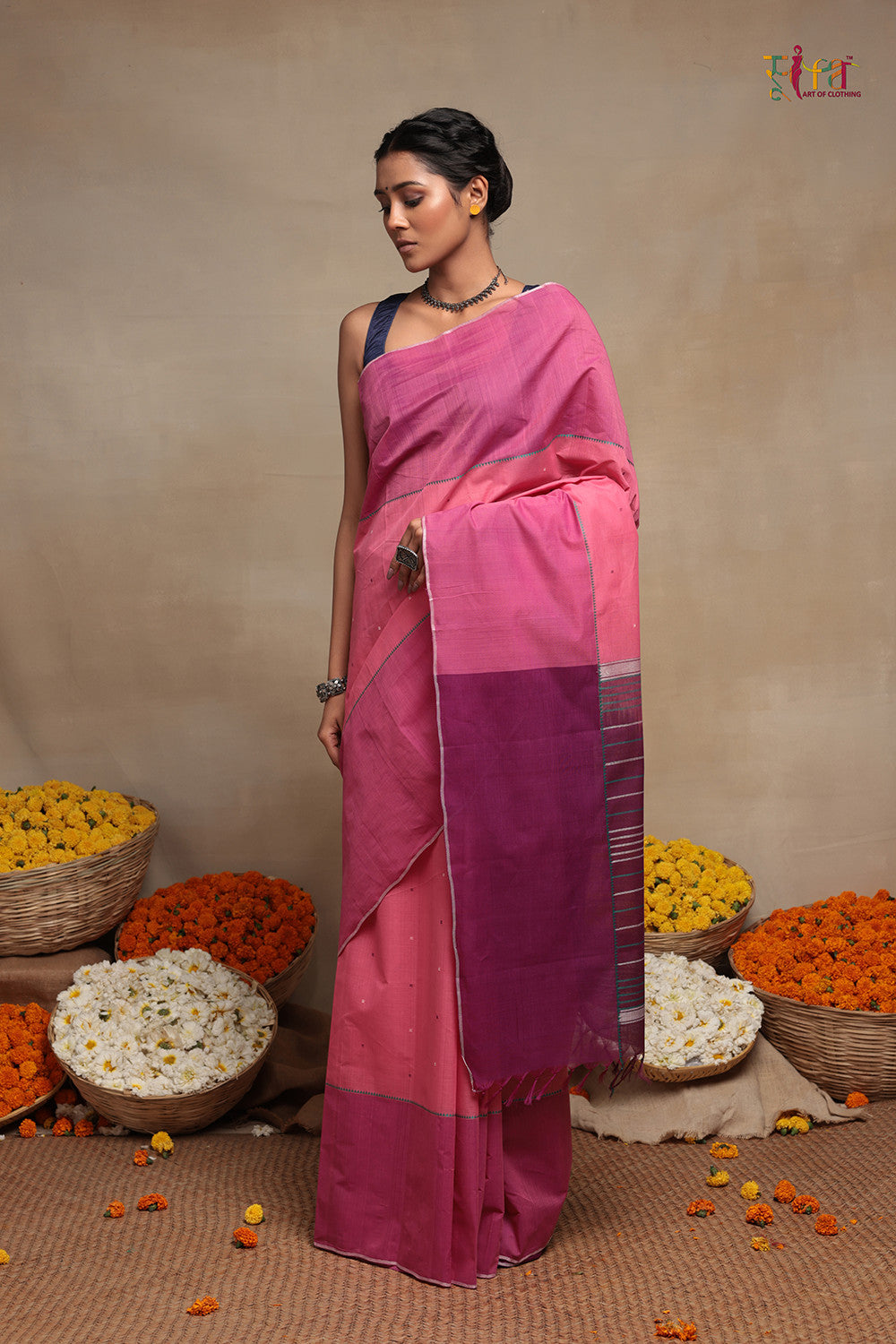 Handloom Baby Pink  Pure Cotton Kanchi Contemporary Saree