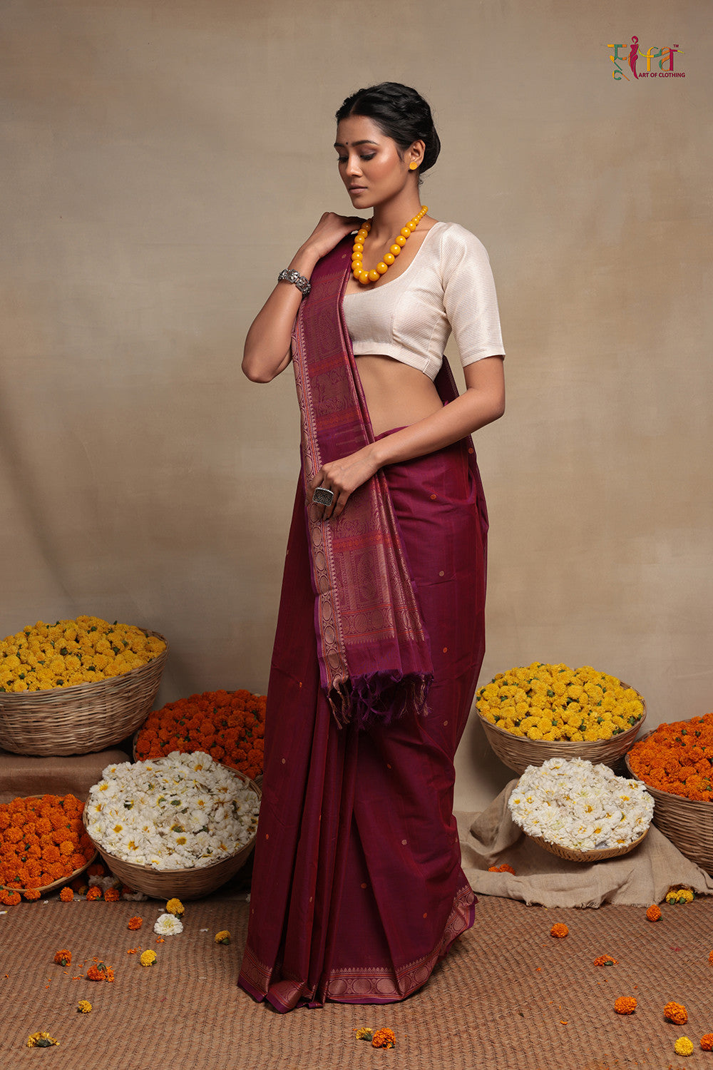 Wine Pure Cotton Handloom Kanchi Saree